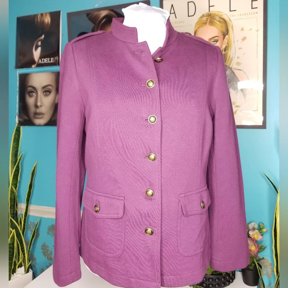 Talbots Knit Band Jacket Eggplant - Picture 3 of 16